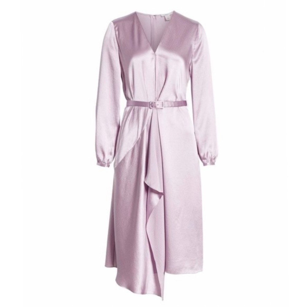 Lewit Purple Hammered Satin Faux Wrap Dress